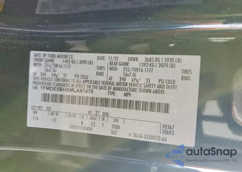 2021 Ford Bronco Base из США, поврежденный, VIN 1FMDE5BHXMLA97470